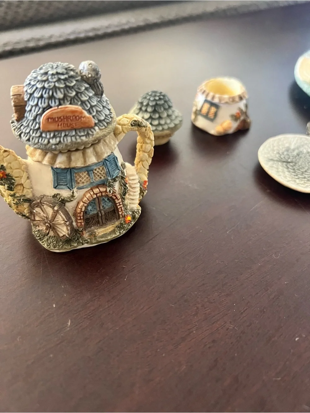 Whimsical Mushroom Cottage Tea Set - Pastel Green